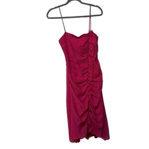 Keepsake the Label Ruched Ruffled Red White Striped Cami Midi Dress Size S